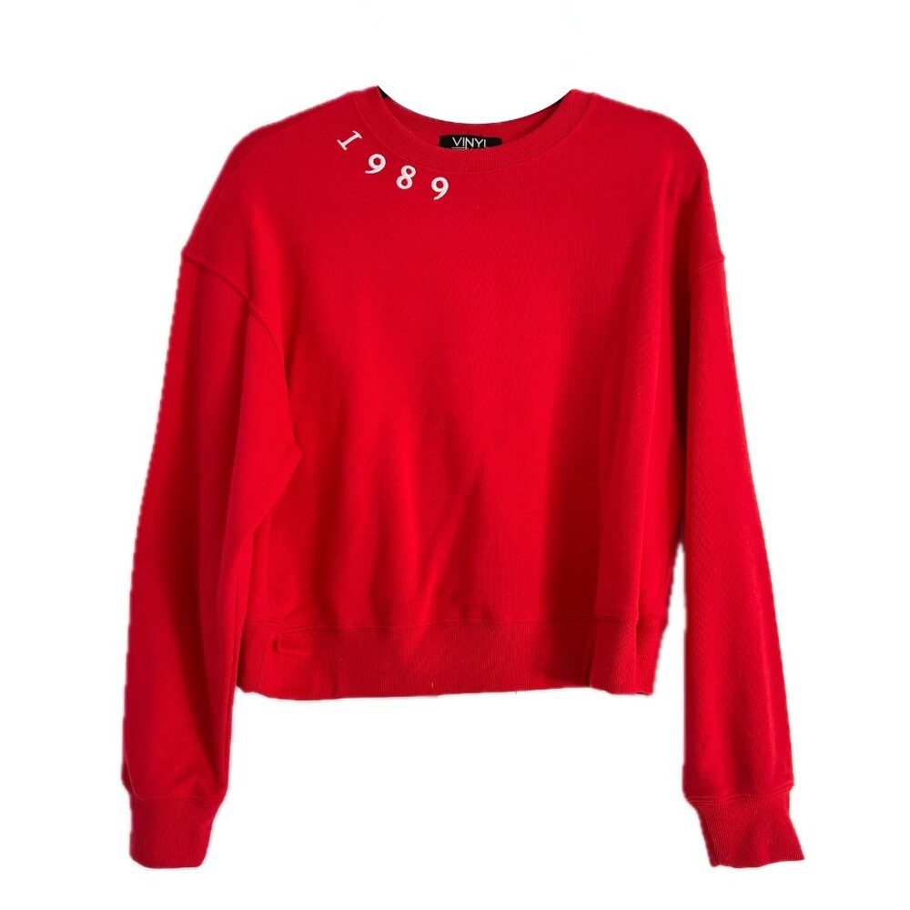Vinyl Icons Taylor Swift 1989 Embroidered Red Crew Neck Sweatshirt Wm Sz S